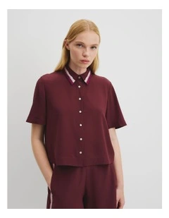 Country Road X Ngali Silk Embroidered Shirt in Burgundy