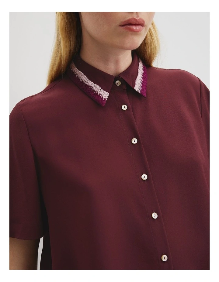 Country Road X Ngali Silk Embroidered Shirt in Burgundy image 2