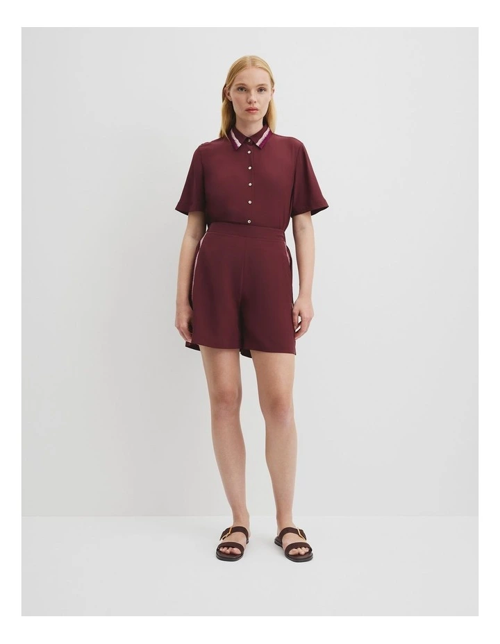 Country Road X Ngali Silk Embroidered Shirt in Burgundy image 3