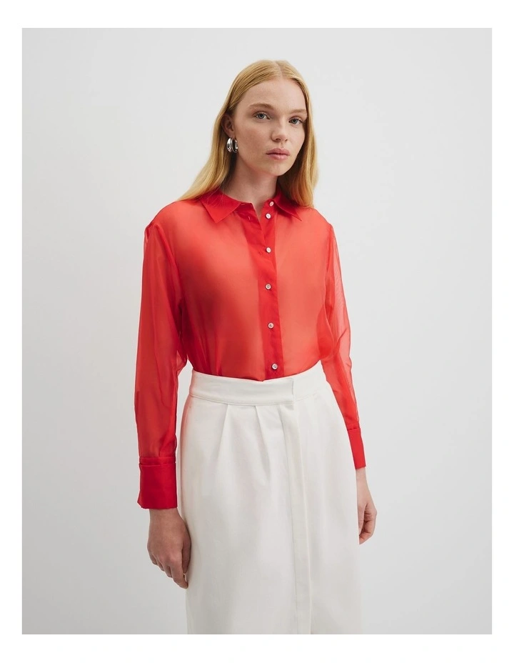 Organza Shirt in Vivid Red image 2