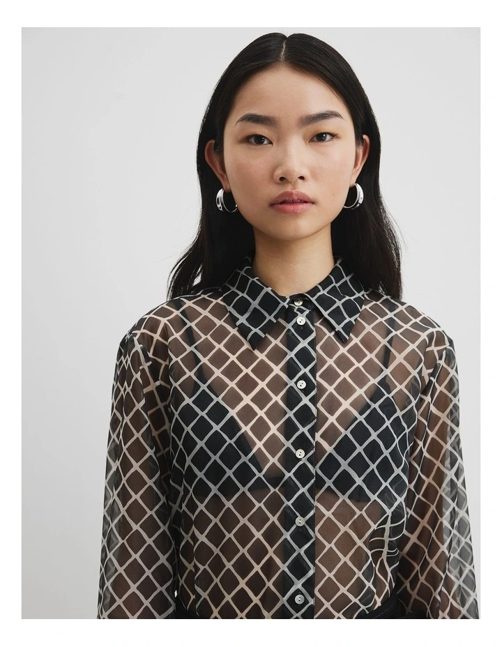 Print Organza Shirt in Twisted Geo image 1