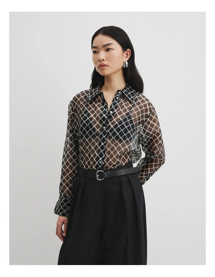Print Organza Shirt in Twisted Geo image 3