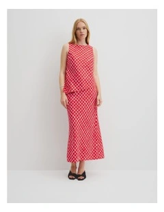 Print Asymmetric Tank in Vivid Red Twisted Geo