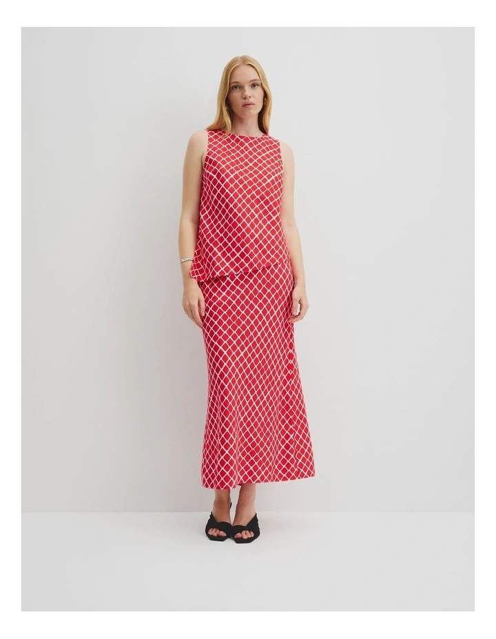 Print Asymmetric Tank in Vivid Red Twisted Geo image 1