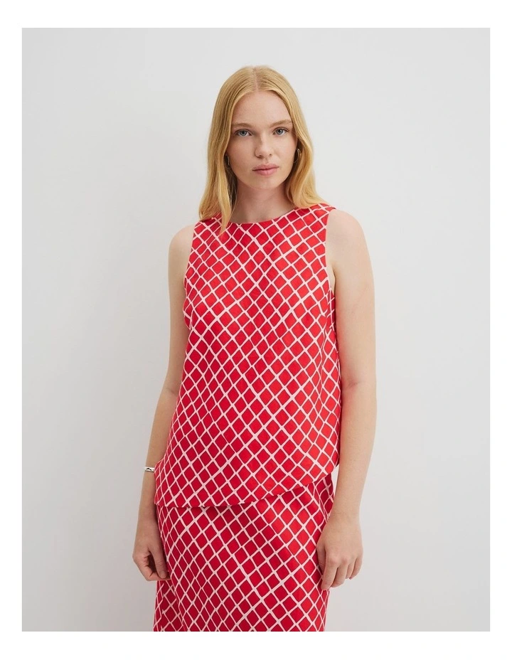 Print Asymmetric Tank in Vivid Red Twisted Geo image 3