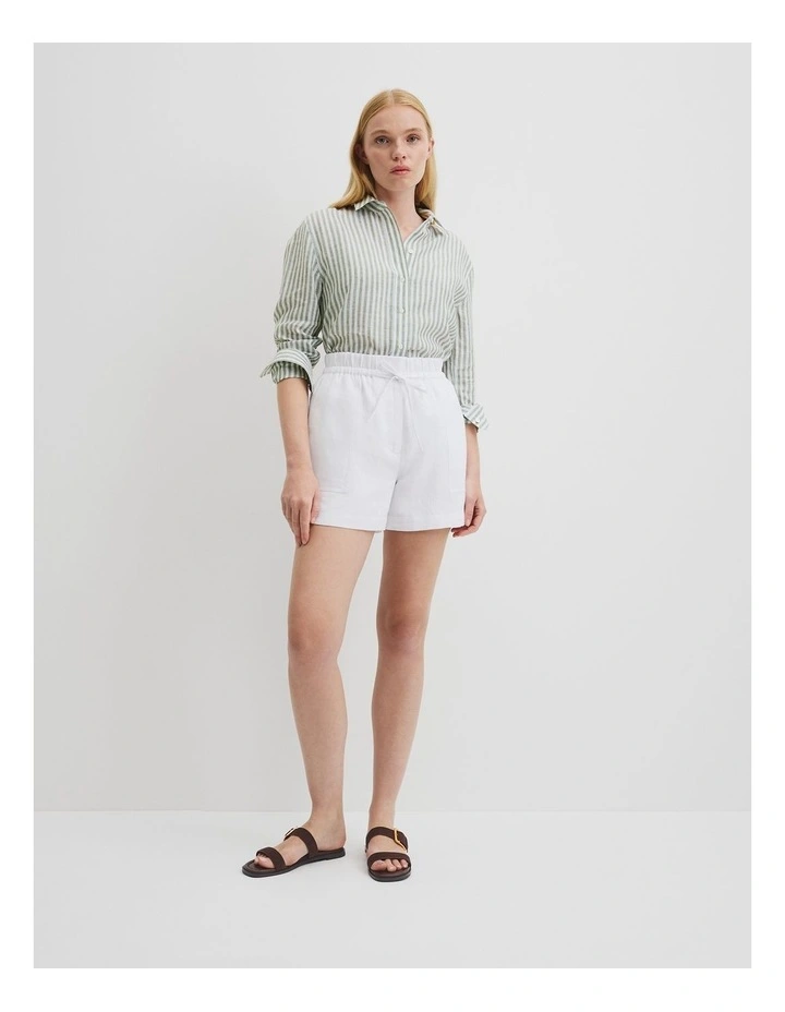 Organically Grown Linen Tie Detail Short in White image 1