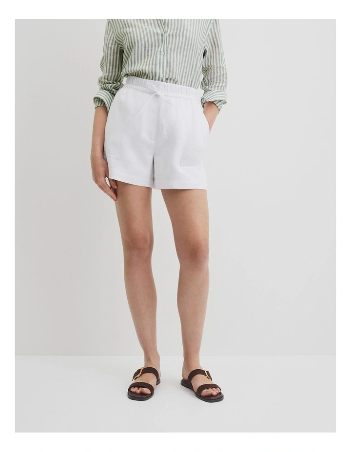 Organically Grown Linen Tie Detail Short in White image 2