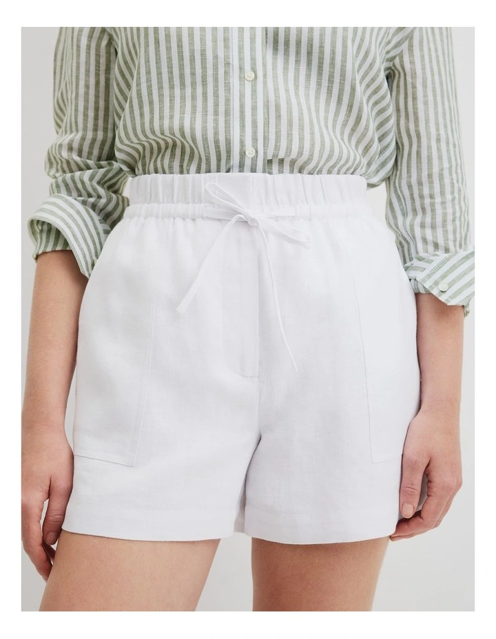 Organically Grown Linen Tie Detail Short in White image 3
