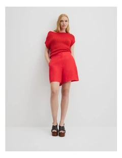 Organically Grown Linen Suit Short in Vivid Red