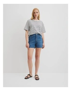 Denim A-line Short in Mid Blue Wash