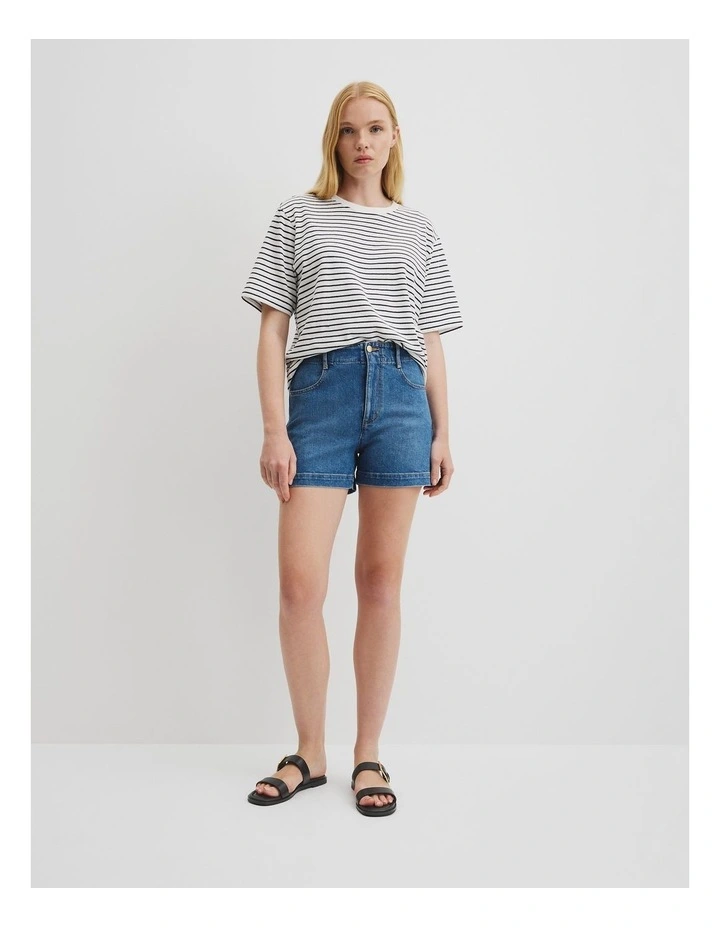 Denim A-line Short in Mid Blue Wash image 1