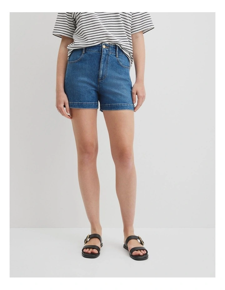 Denim A-line Short in Mid Blue Wash image 2