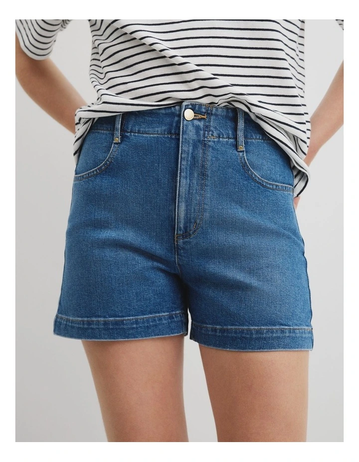 Denim A-line Short in Mid Blue Wash image 3