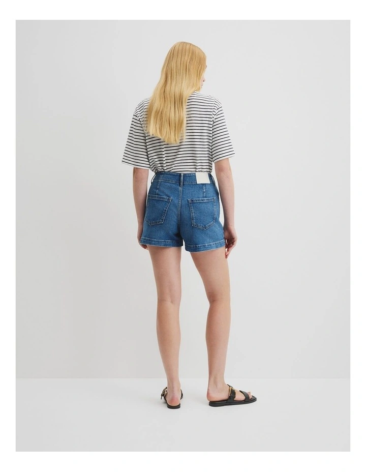 Denim A-line Short in Mid Blue Wash image 4