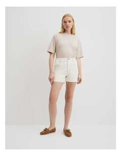 Denim A-line Short in White