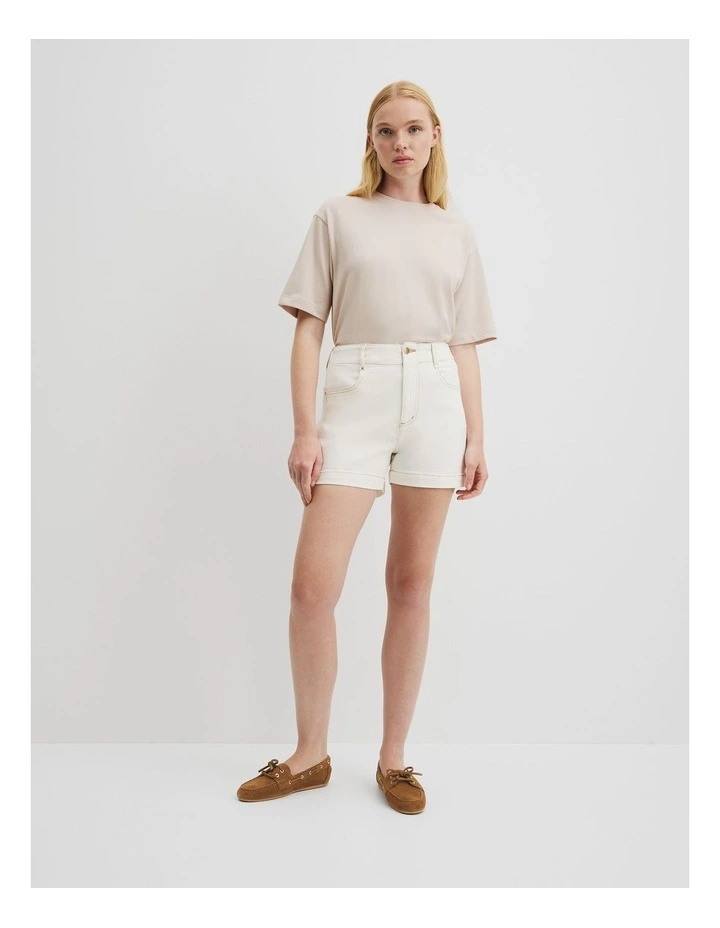 Denim A-line Short in White image 1