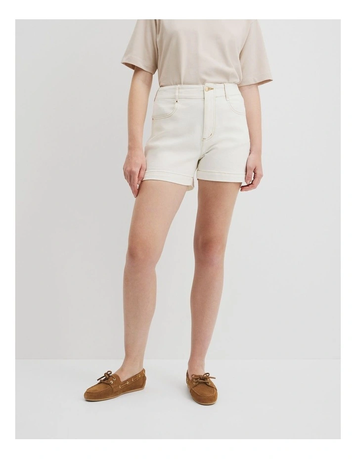 Denim A-line Short in White image 2