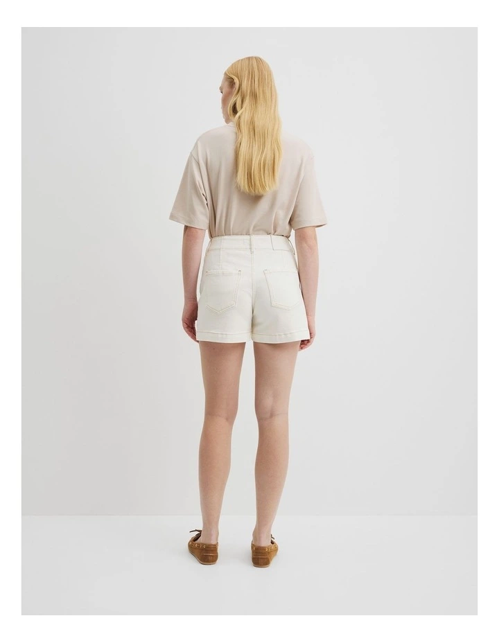 Denim A-line Short in White image 4
