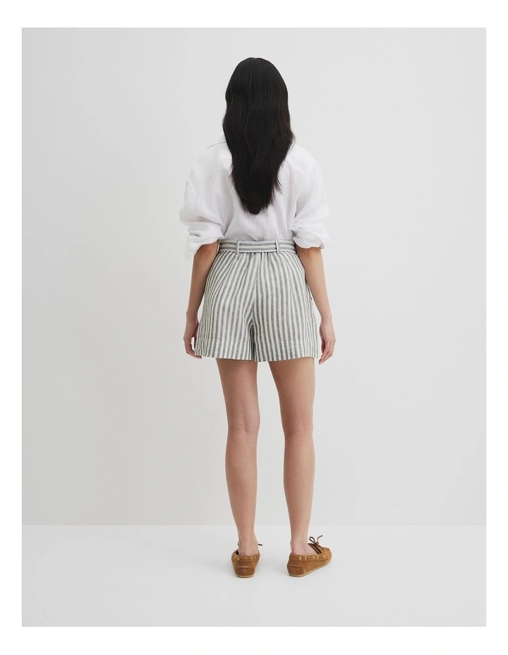 Organically Grown Linen Tuck Front Short in Caper Stripe image 4