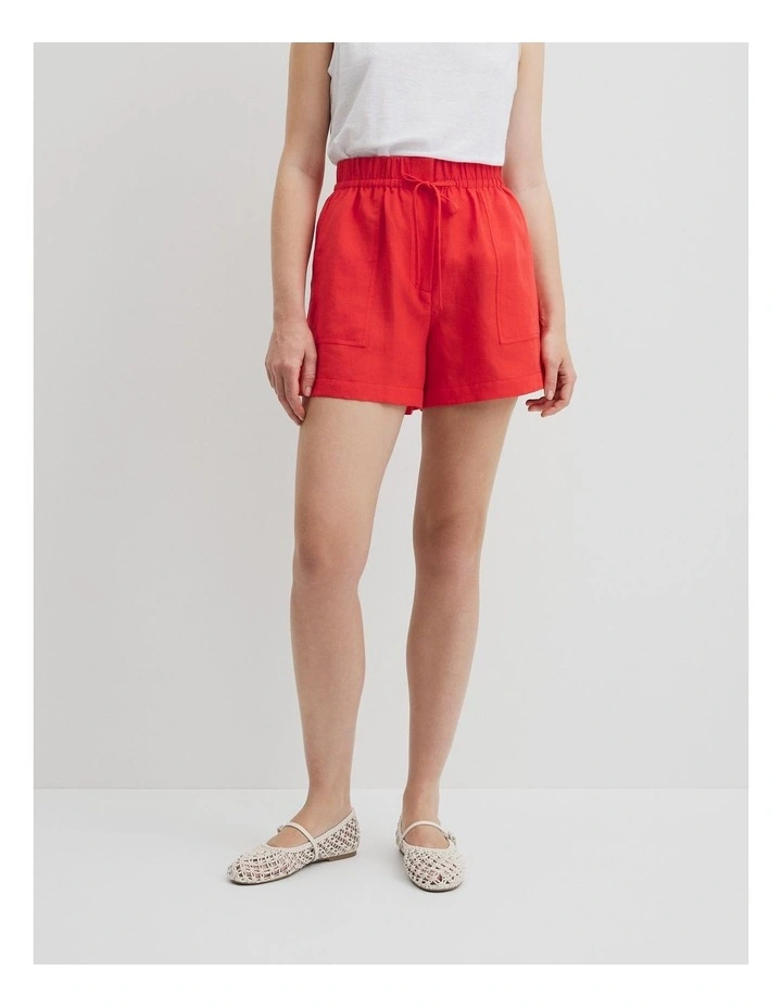 Organically Grown Linen Tie Detail Stripe Short in Vivid Red image 2