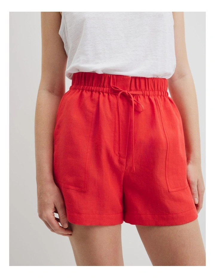 Organically Grown Linen Tie Detail Stripe Short in Vivid Red image 3