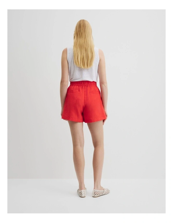 Organically Grown Linen Tie Detail Stripe Short in Vivid Red image 4