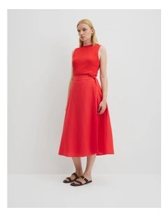 Organically Grown Linen Wrap Midi Skirt in Vivid Red
