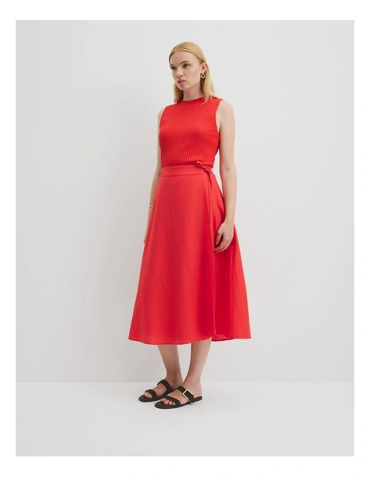 Organically Grown Linen Wrap Midi Skirt in Vivid Red image 1