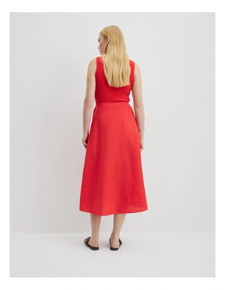 Organically Grown Linen Wrap Midi Skirt in Vivid Red image 4