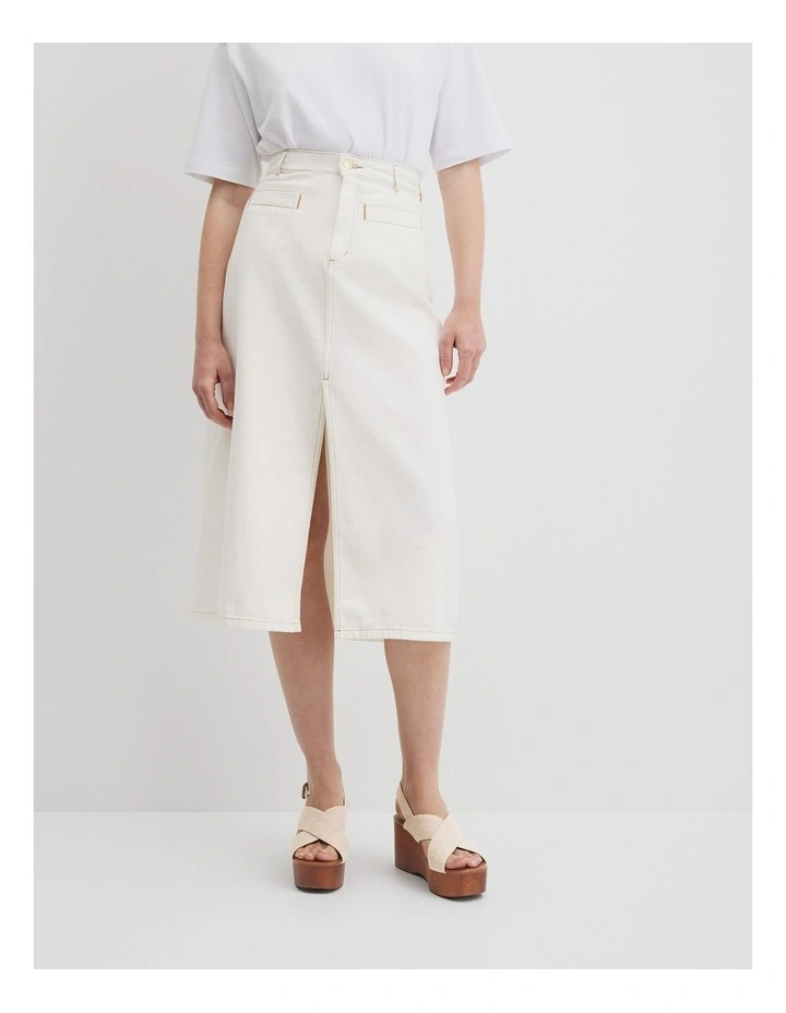 Split Midi Skirt in White image 2
