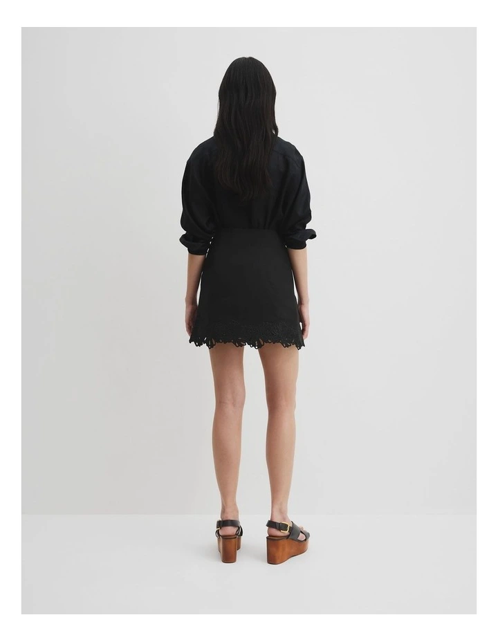 Linen Scalloped Skirt in Black image 5
