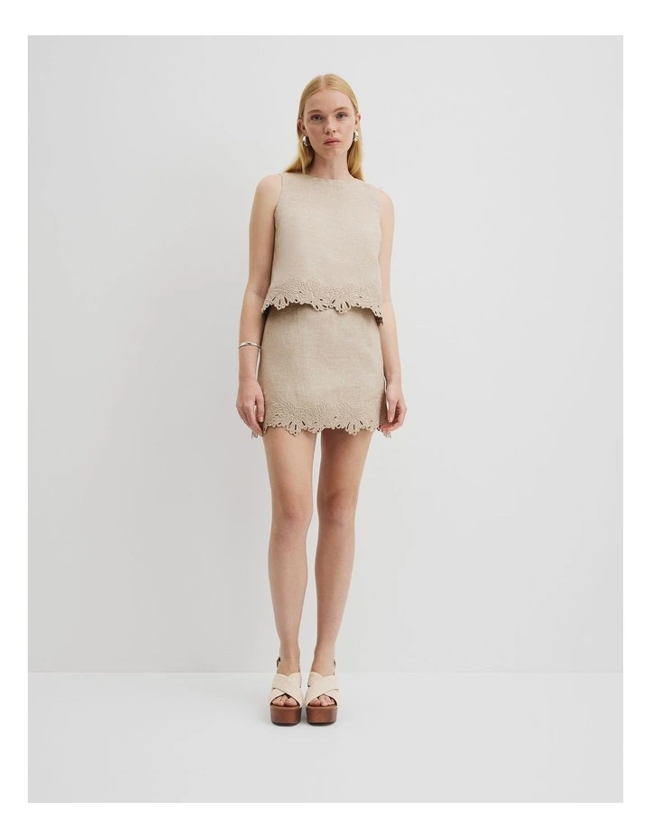 Linen Scalloped Skirt in Sesame image 1