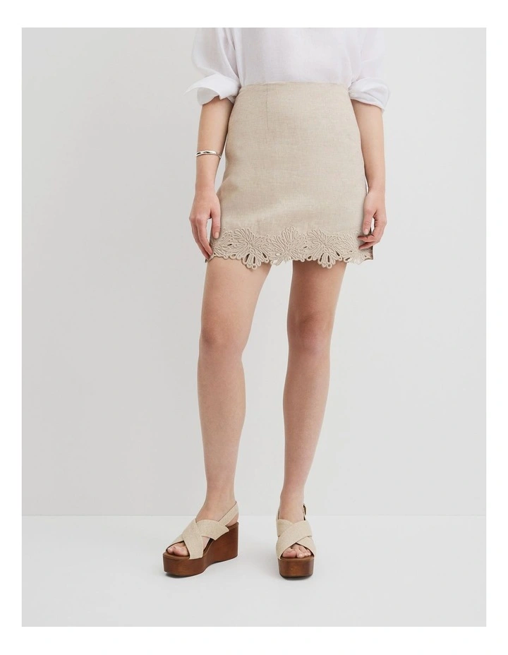 Linen Scalloped Skirt in Sesame image 2