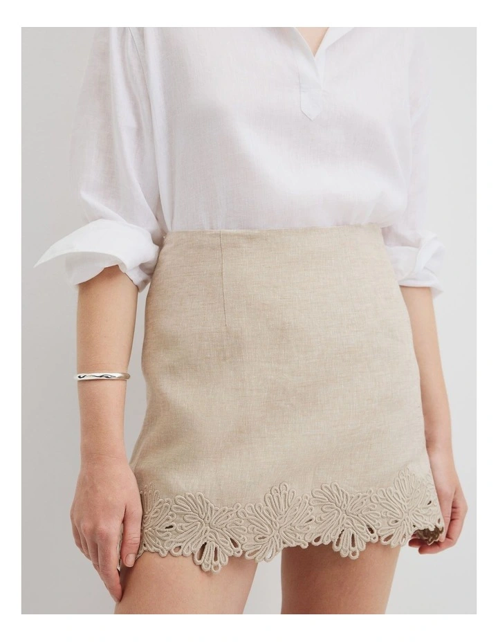 Linen Scalloped Skirt in Sesame image 3