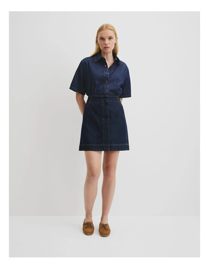 Denim Mini Skirt in Indigo Rinse image 1