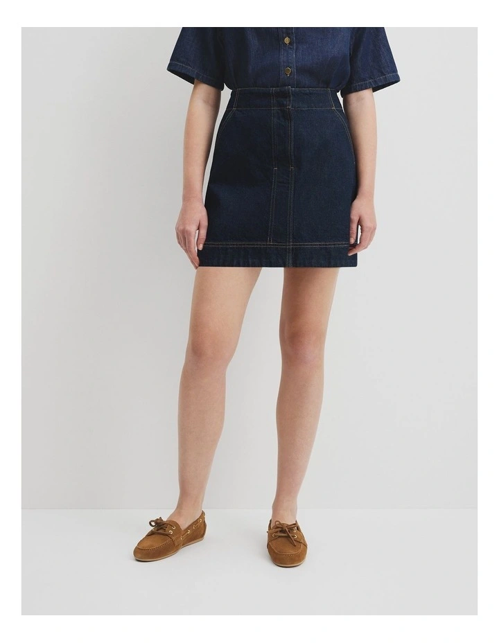 Denim Mini Skirt in Indigo Rinse image 2