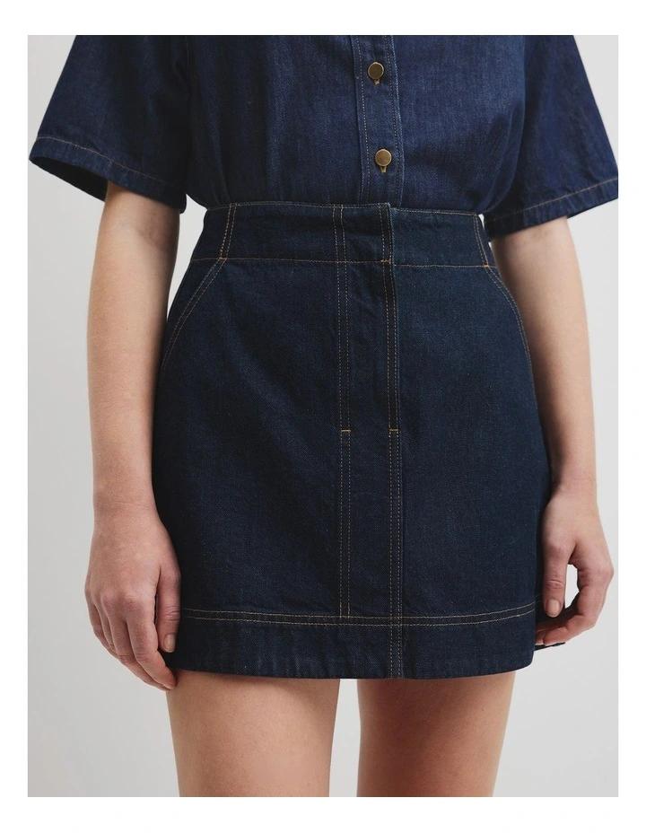 Denim Mini Skirt in Indigo Rinse image 3
