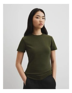 Australian Cotton Blend Fitted T-shirt in Deep Olive