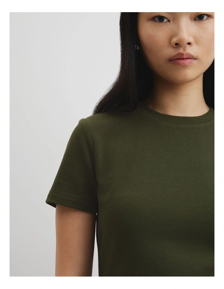 Australian Cotton Blend Fitted T-shirt in Deep Olive image 2
