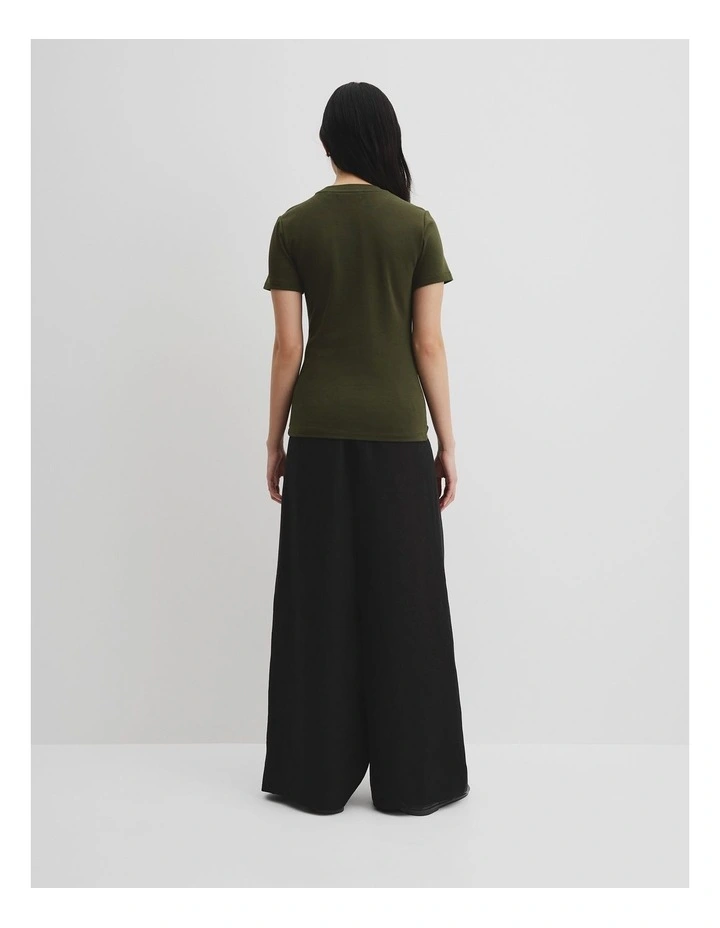 Australian Cotton Blend Fitted T-shirt in Deep Olive image 4
