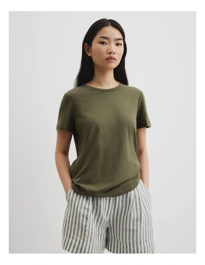 Australian Good Earth Cotton Slub Short Sleeve T-shirt in Caper image 1