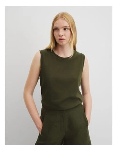 Australian Cotton Relaxed Crew Tank in Deep Olive