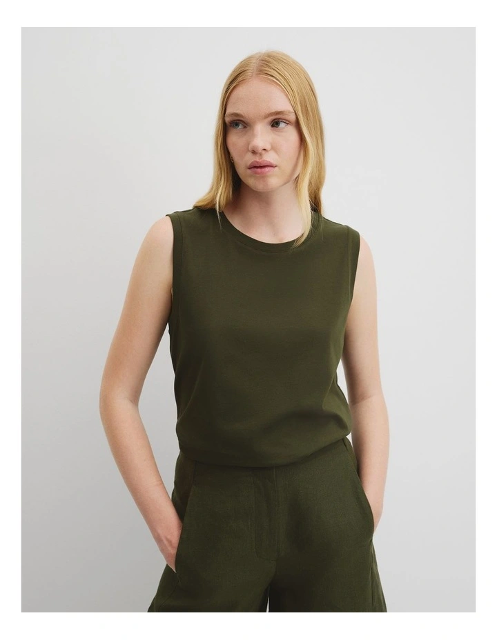 Australian Cotton Relaxed Crew Tank in Deep Olive image 1