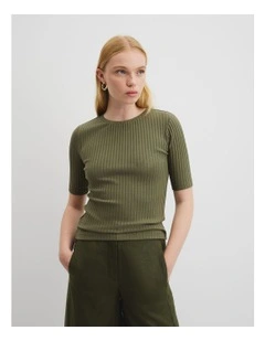 Short Sleeve Rib T-shirt in Caper