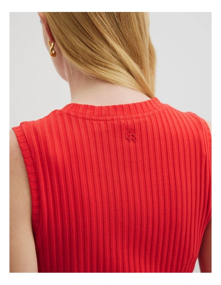 High Neck Rib Tank in Vivid Red image 2