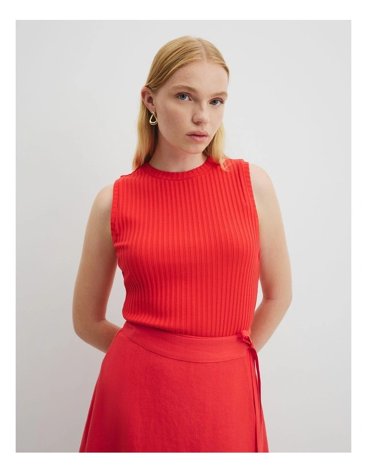 High Neck Rib Tank in Vivid Red image 3