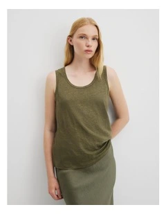 Linen Scoop Neck Tank in Caper