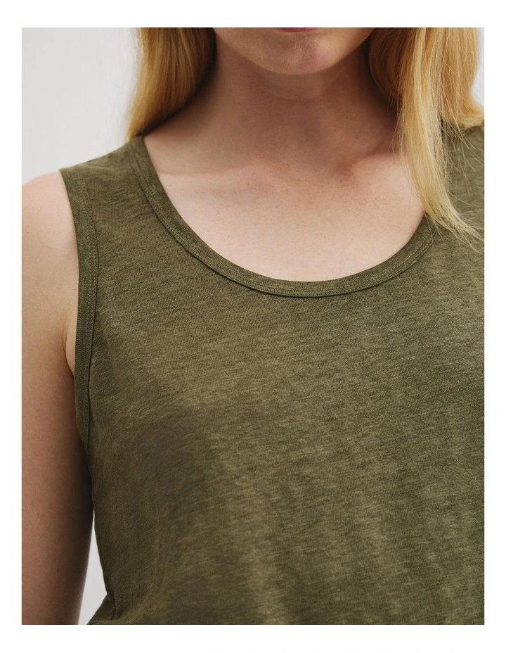 Linen Scoop Neck Tank in Caper image 2