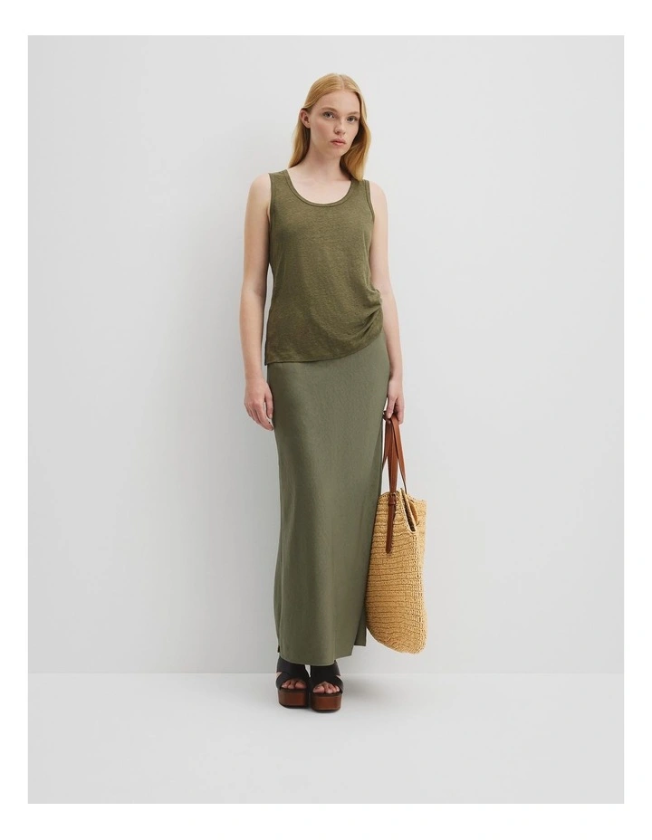 Linen Scoop Neck Tank in Caper image 3