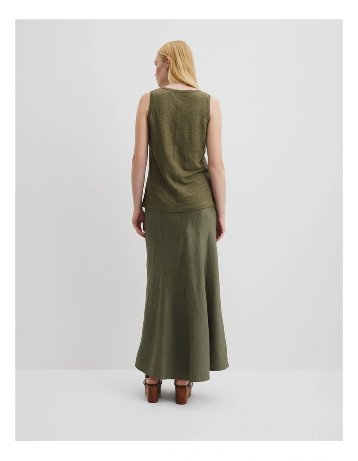 Linen Scoop Neck Tank in Caper image 4